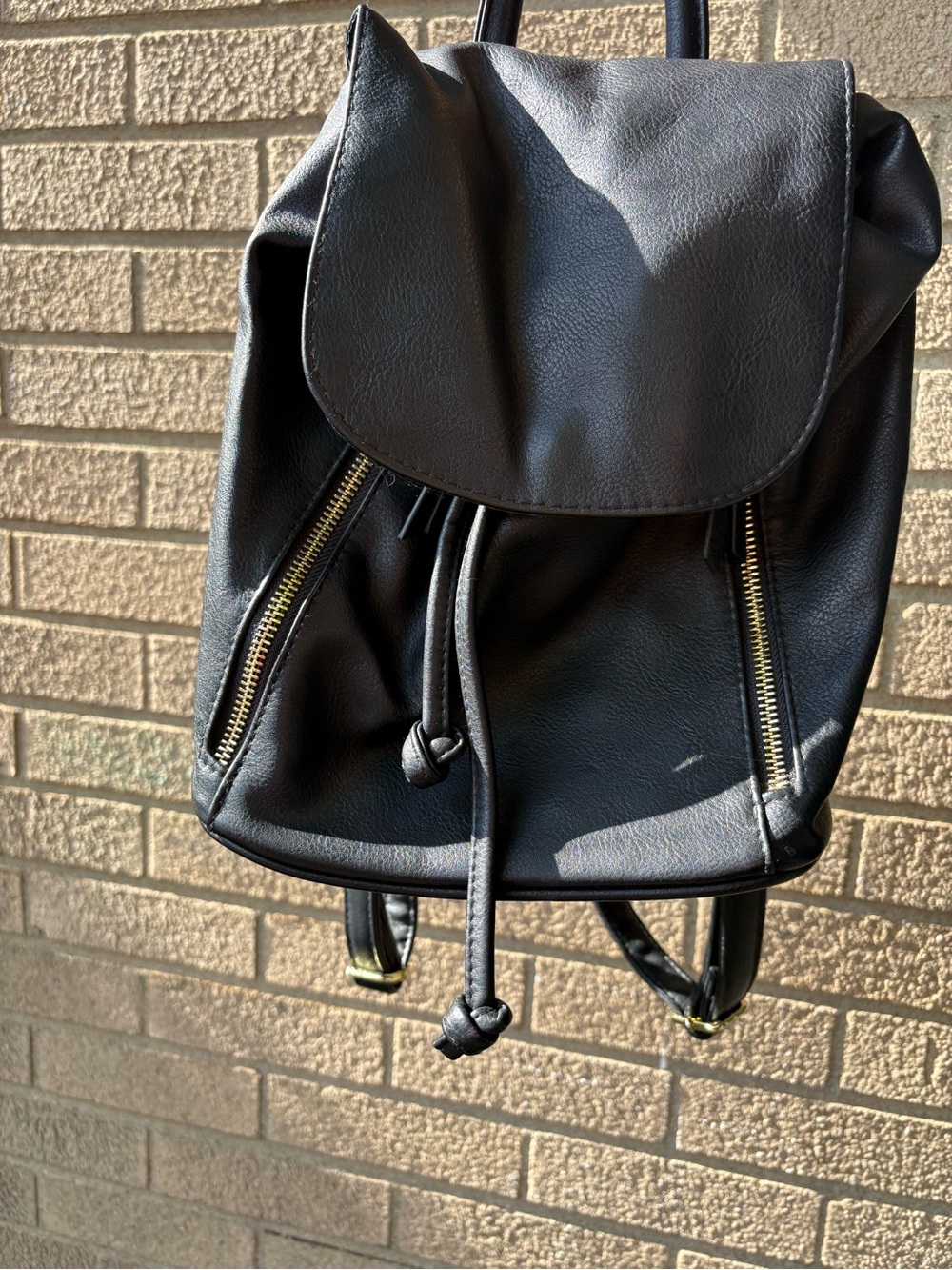 Mossimo Supply Co. Black Faux Leather Backpack with Gold Zippers